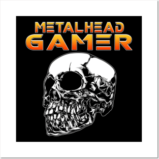 Metalhead Gamer Quarter Skull Orange Posters and Art